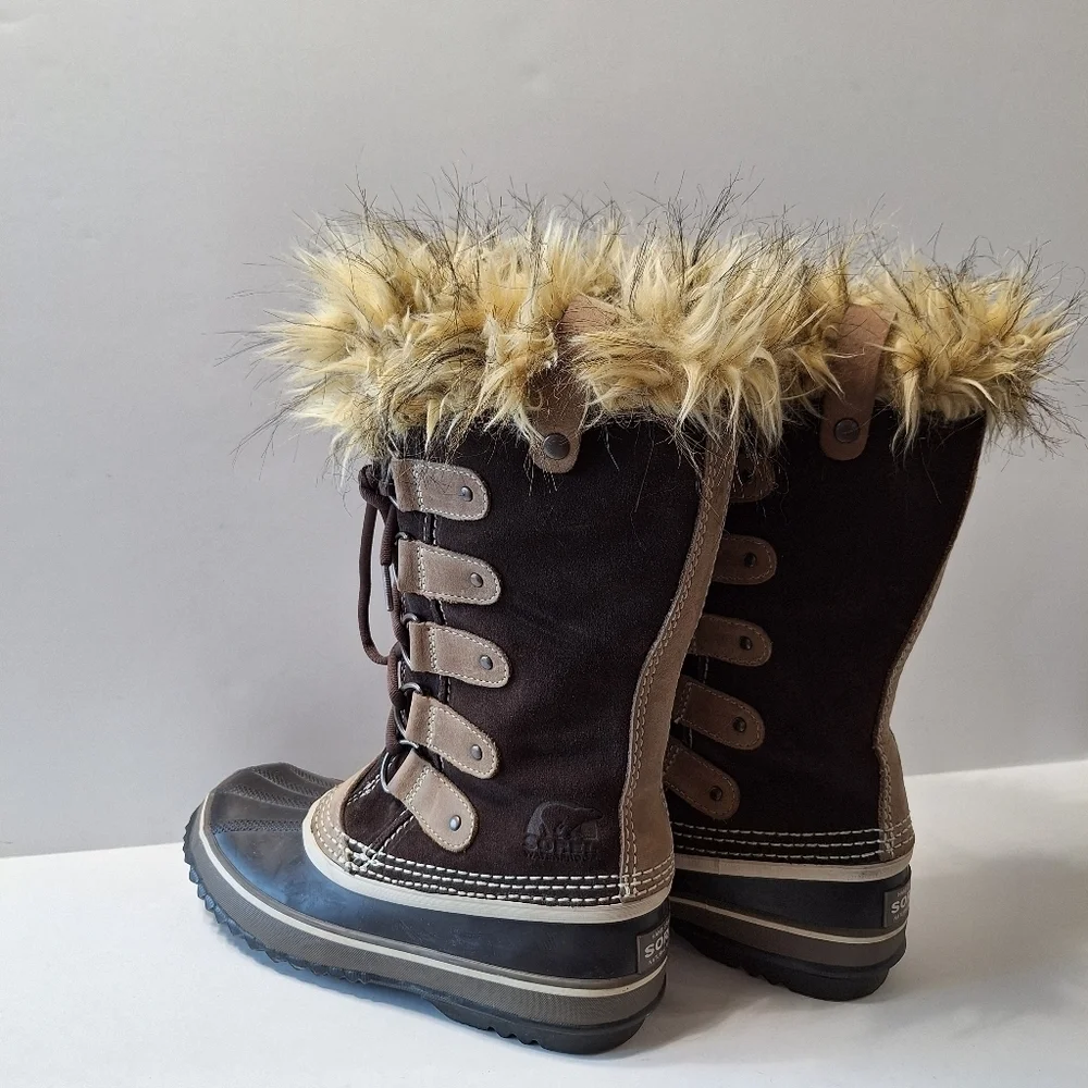 SOREL Women’s Joan of Arctic Suede Gorpcore Hawk Brown Dark Stone Boots Size 6